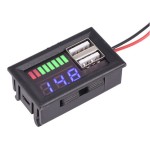 Voltmetru digital cu leduri albastre si indicator, 12 V, incarcare 2 x USB 5V2A, 3 digit, 2 fire, carcasa